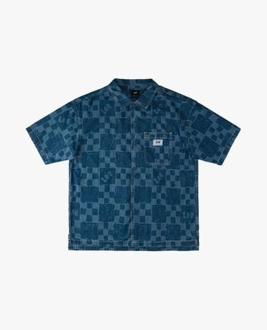  LEE - Áo sơ mi denim nam tay ngắn họa tiết monogram 