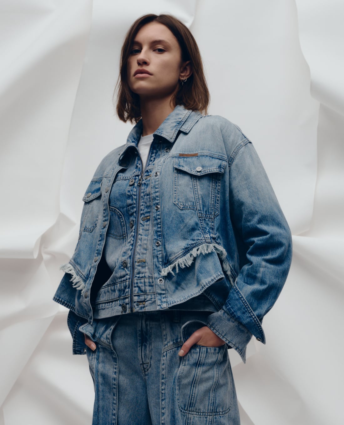 LEE - Áo khoác denim nữ tua rua Lee x Feng Chen Wang