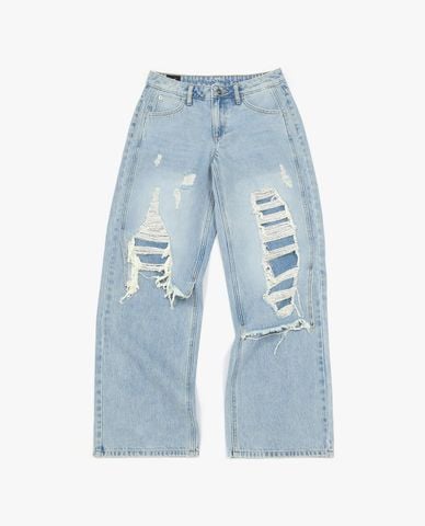  LEE - Quần jeans nữ ống rộng mài rách cá tính 