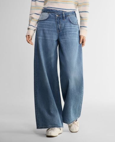  LEE - Quần jeans nữ ống rộng wash bạc 