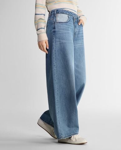  LEE - Quần jeans nữ ống rộng wash bạc 