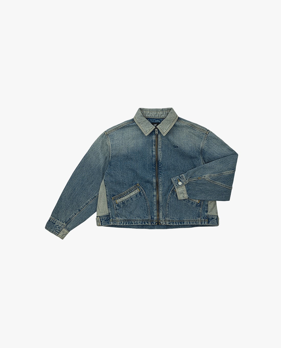 LEE - Áo khoác denim nữ cổ bẻ tay dài khóa kéo