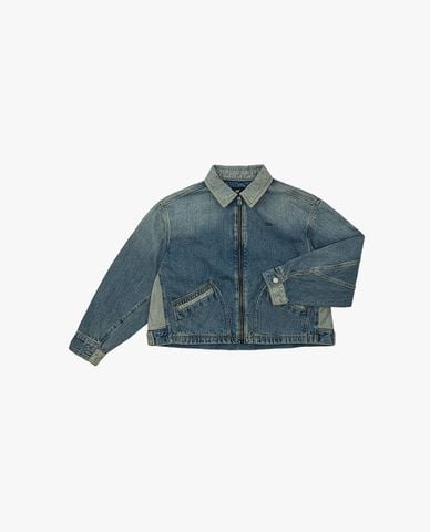  LEE - Áo khoác denim nữ cổ bẻ tay dài khóa kéo 