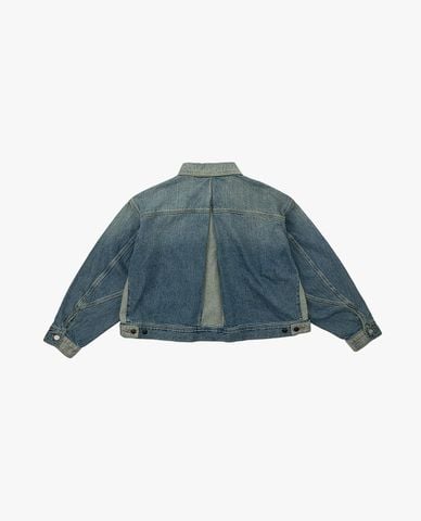  LEE - Áo khoác denim nữ cổ bẻ tay dài khóa kéo 