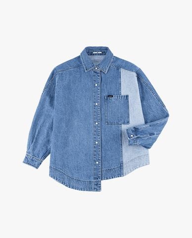  LEE - Áo sơ mi denim nữ tay dài vạt lệch 