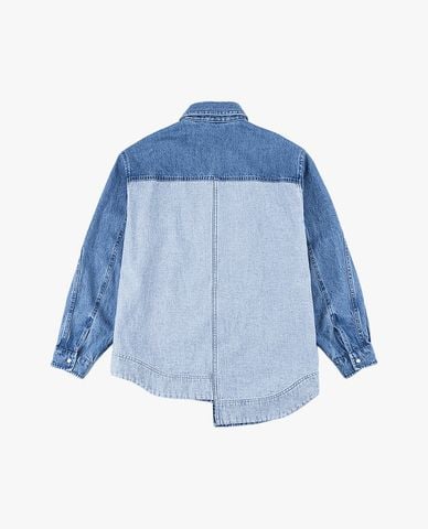  LEE - Áo sơ mi denim nữ tay dài vạt lệch 