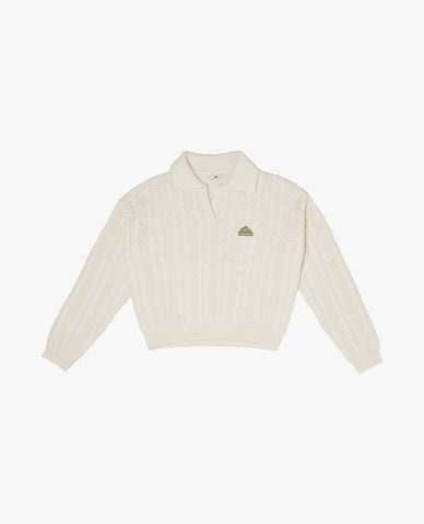  LEE - Áo dệt kim nữ cổ bẻ tay dài phom croptop 