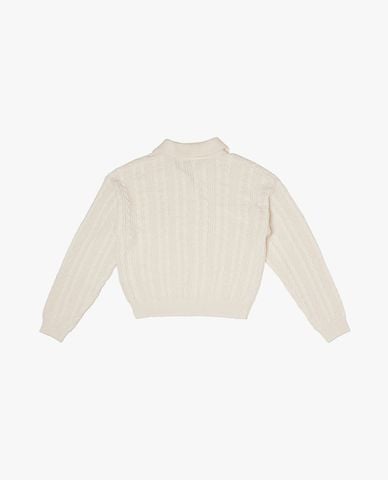  LEE - Áo dệt kim nữ cổ bẻ tay dài phom croptop 