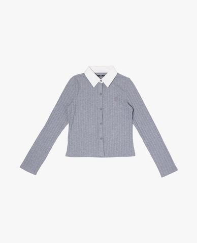  LEE - Áo dệt kim nữ cổ bẻ tay dài dệt gân 