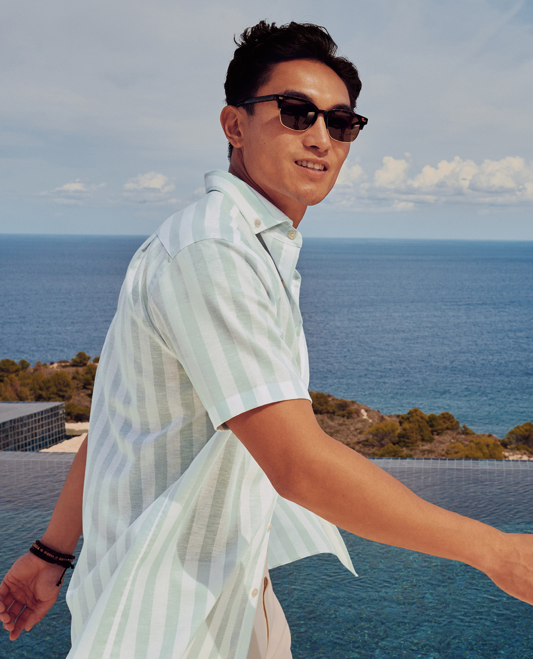 CHARLES TYRWHITT - Áo sơ mi nam cổ bẻ tay ngắn Poplin Slub