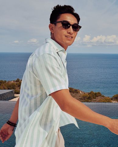  CHARLES TYRWHITT - Áo sơ mi nam cổ bẻ tay ngắn Poplin Slub 