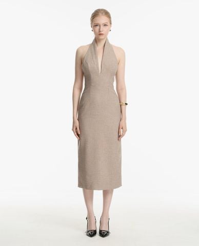  THE PHIA - Đầm midi cổ yếm phom ôm Barely 