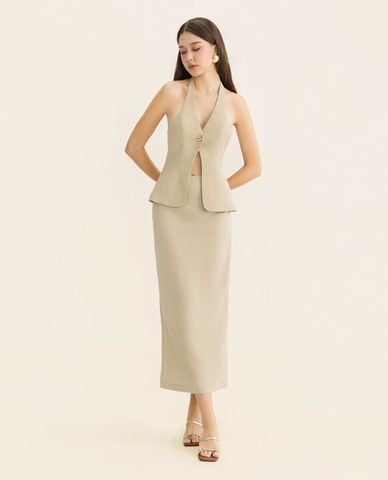  THE PHIA - Set áo kiểu nữ cổ yếm và chân váy Olive Touch 