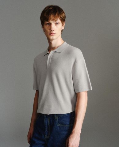  URBAN REVIVO - Áo dệt kim nam cổ bẻ tay ngắn lịch lãm 