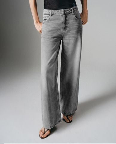  URBAN REVIVO - Quần jeans nữ ống rộng wash bạc 