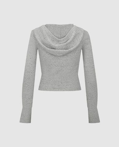  URBAN REVIVO - Áo khoác dệt kim nữ phối mũ cổ V 