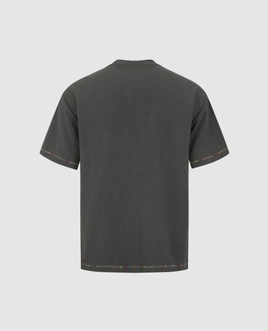  URBAN REVIVO - Áo thun nam cổ tròn tay ngắn viền chỉ màu 