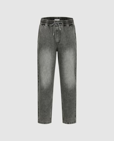  URBAN REVIVO - Quần jeans nam ống đứng lưng thun 