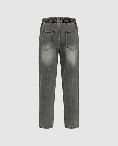  URBAN REVIVO - Quần jeans nam ống đứng lưng thun 