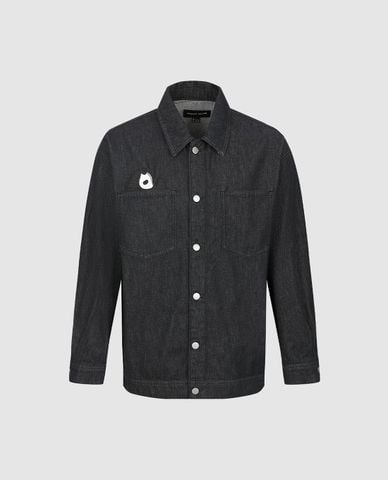  URBAN REVIVO - Áo khoác denim nam tay dài phối họa tiết 