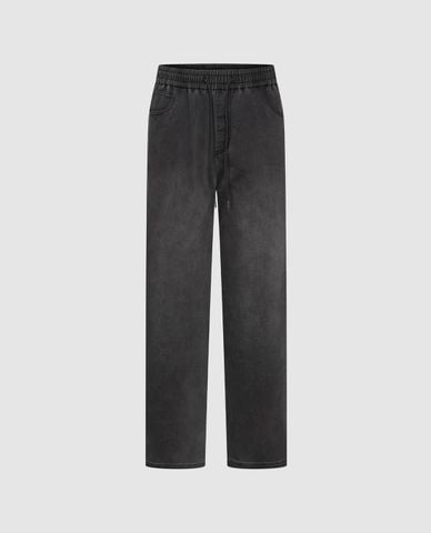  URBAN REVIVO - Quần jeans nam ống rộng lưng thun 