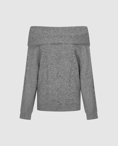  URBAN REVIVO - Áo sweater nữ trễ vai dệt thừng phom rộng 