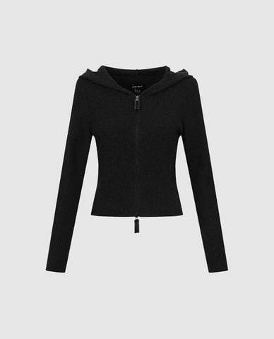  URBAN REVIVO - Áo khoác cardigan nữ cổ V tay dài phối mũ 