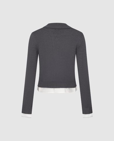  URBAN REVIVO - Áo dệt kim nữ cổ bẻ họa tiết caro 