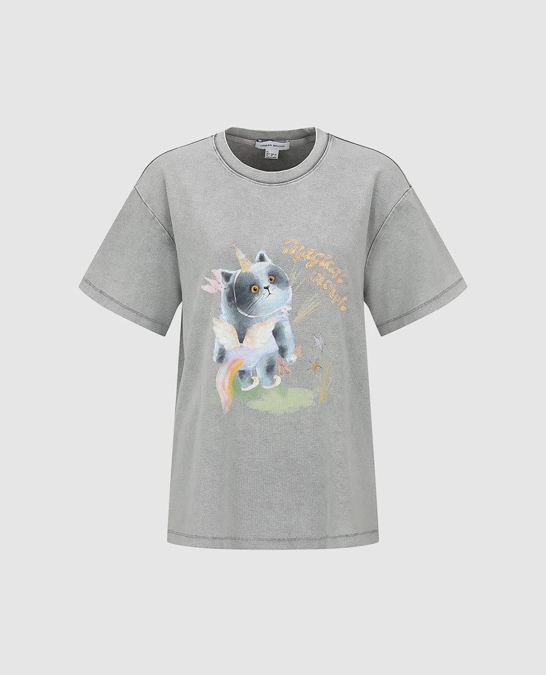 URBAN REVIVO - Áo thun nữ cổ tròn tay ngắn in họa tiết