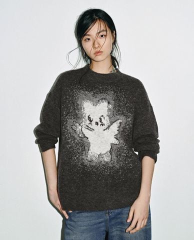  URBAN REVIVO - Áo dệt kim nữ cổ tròn tay dài phom rộng 