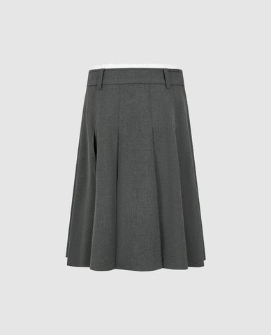  URBAN REVIVO - Chân váy xếp li midi phối viền 