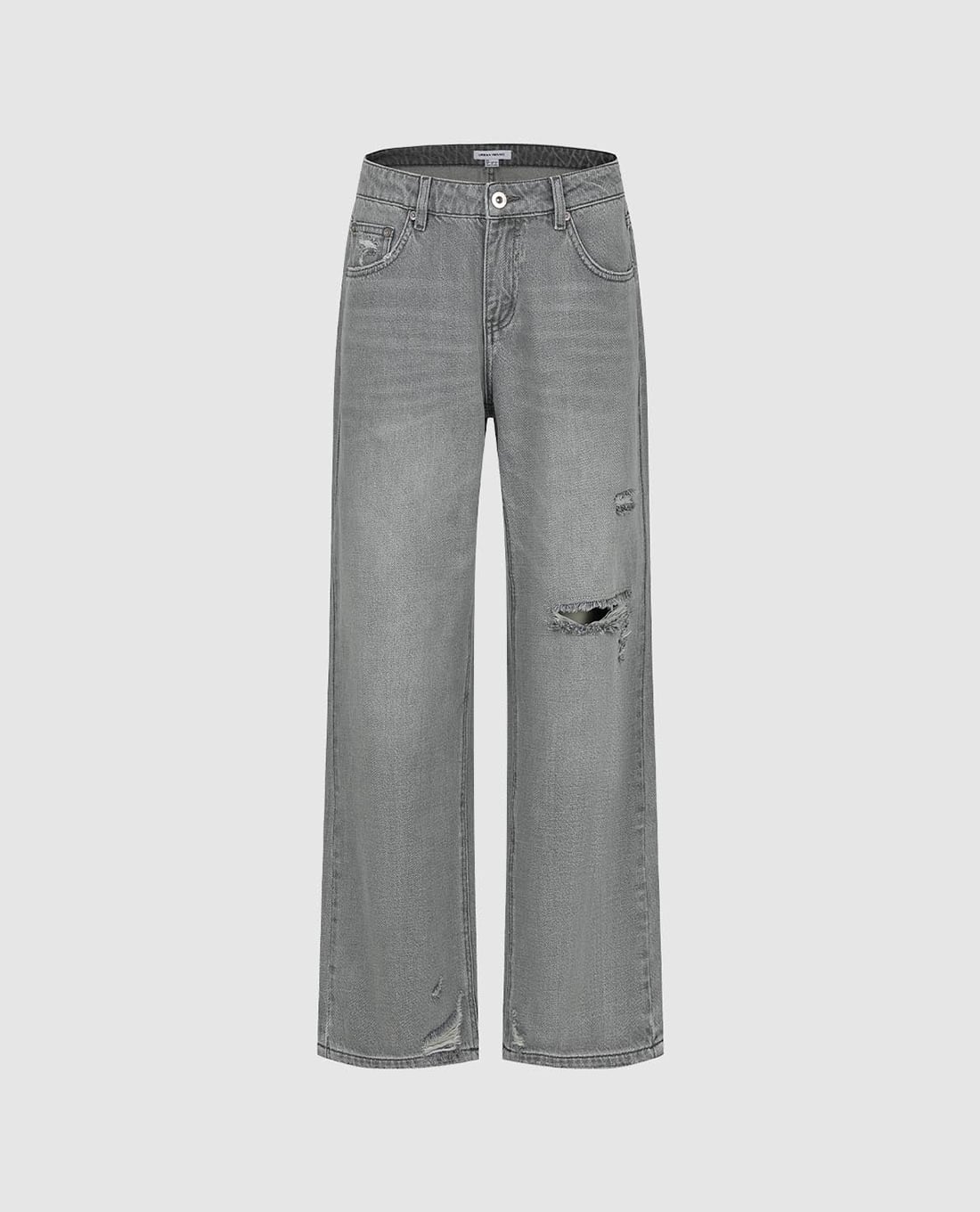 URBAN REVIVO - Quần jeans nữ ống rộng wash bạc rách gối