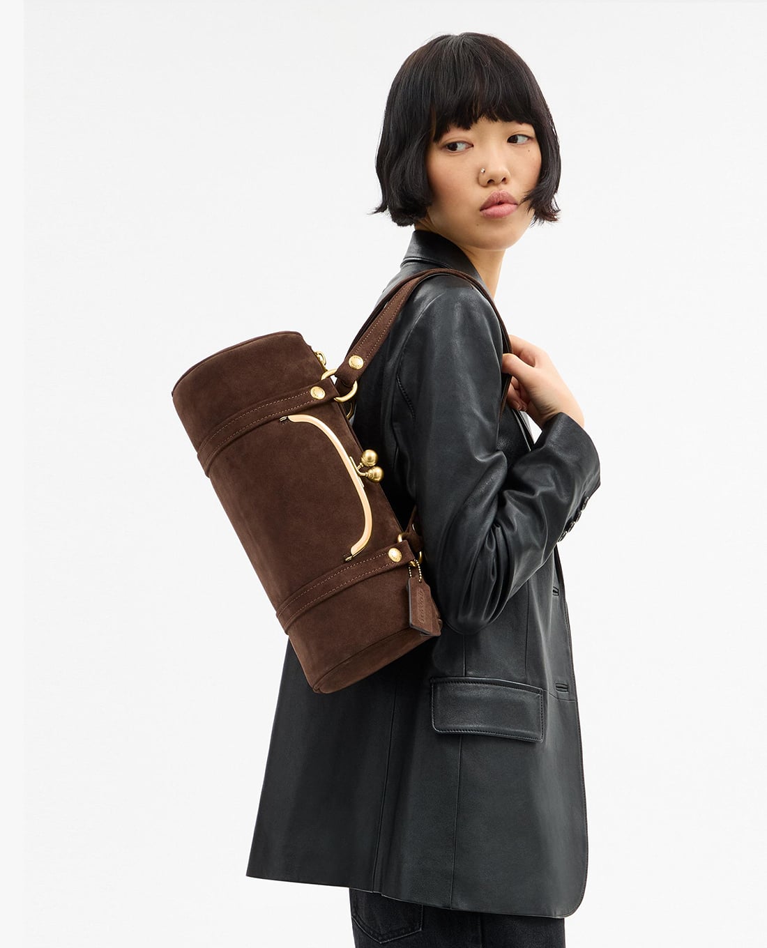 COACH - Túi đeo vai nữ phom hình trụ Kisslock Barrel