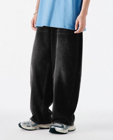  URBAN REVIVO - Quần jeans nam ống rộng wash bạc 