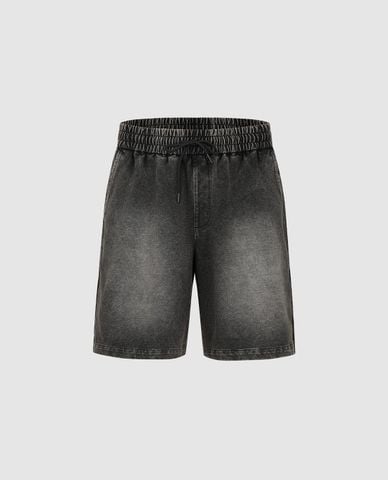  URBAN REVIVO - Quần short jeans nam lưng thun wash bạc 
