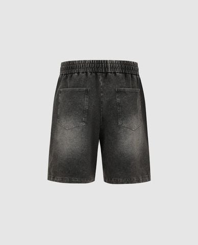  URBAN REVIVO - Quần short jeans nam lưng thun wash bạc 