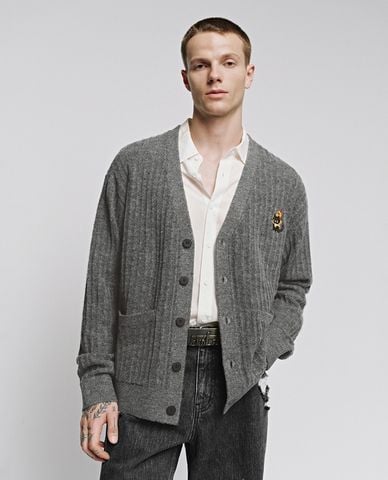  URBAN REVIVO - Áo khoác cardigan nam cổ V họa tiết thêu 