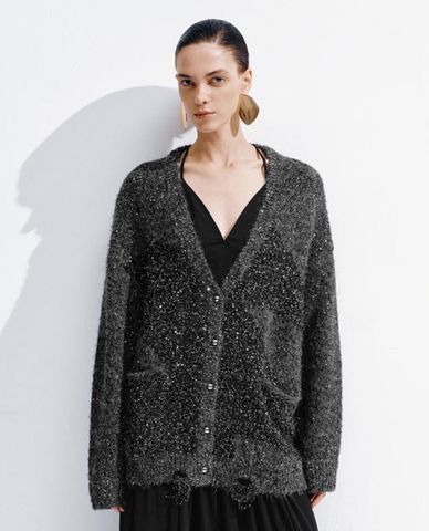  URBAN REVIVO - Áo khoác cardigan nữ cổ V ánh kim 