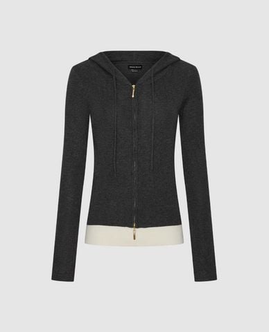  URBAN REVIVO - Áo khoác dệt kim nữ phối mũ phom ôm 