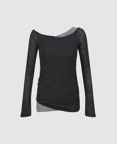  URBAN REVIVO - Áo trễ vai nữ tay dài phối layer 