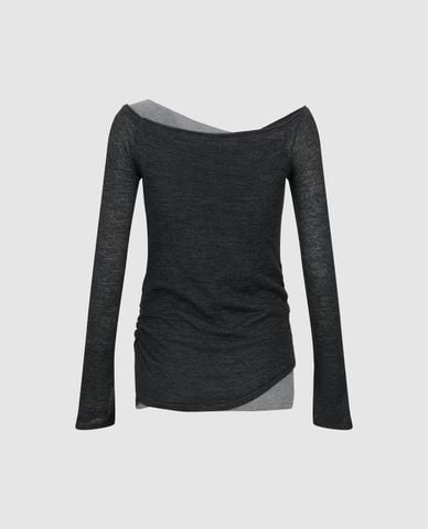  URBAN REVIVO - Áo trễ vai nữ tay dài phối layer 
