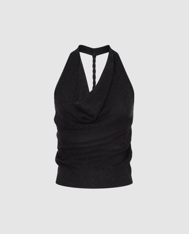  URBAN REVIVO - Áo dệt kim nữ cổ yếm hở lưng 