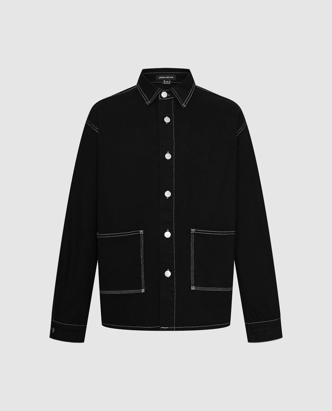 URBAN REVIVO - Áo khoác denim nam tay dài phối nút kim loại