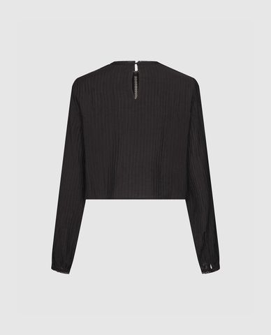  URBAN REVIVO - Áo kiểu nữ cổ tròn tay dài phối ren 