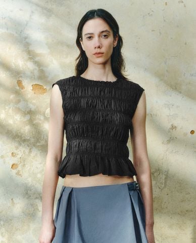  URBAN REVIVO - Áo sát nách nữ phối bèo nhún 