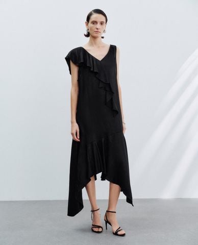  URBAN REVIVO - Đầm xếp tầng midi phối bèo 