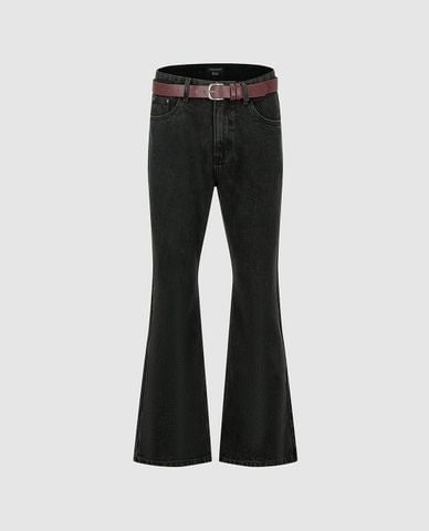  URBAN REVIVO - Quần jeans nam ống loe kèm thắt lưng 