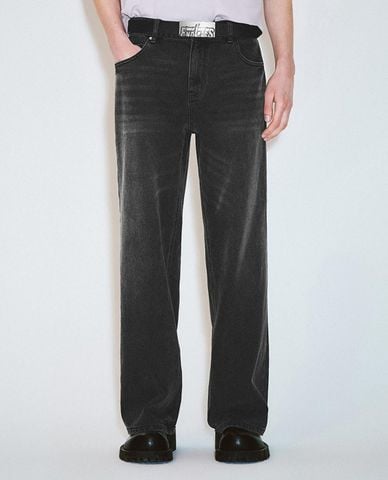  URBAN REVIVO - Quần jeans nam ống rộng wash bạc 