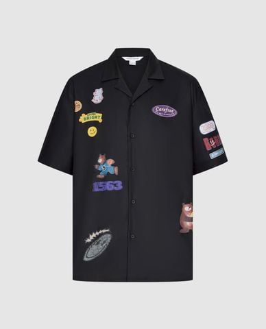  URBAN REVIVO - Áo sơ mi nam tay ngắn phối họa tiết 