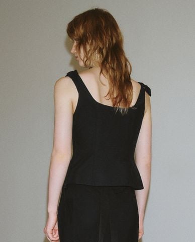  URBAN REVIVO - Áo hai dây nữ phối nơ chiết eo 